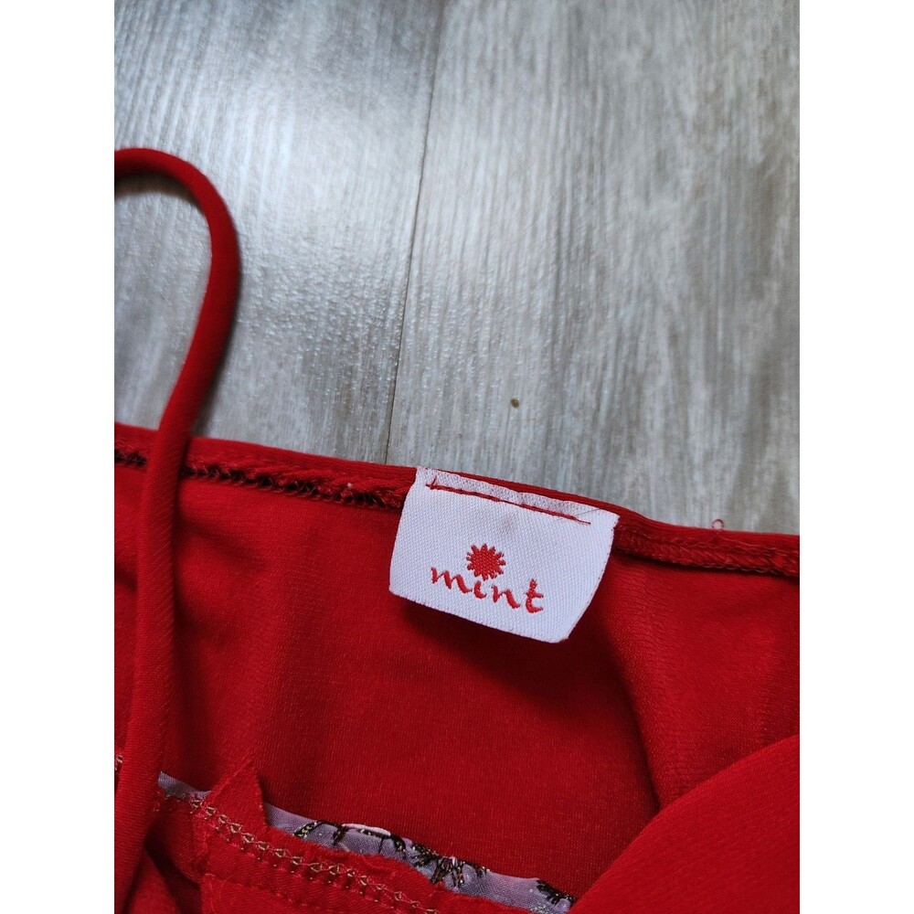VTG Mint Red Handkerchief Hem Tank Blouse Embroidered Sheer Trim Y2K Sz S - Picture 4 of 8